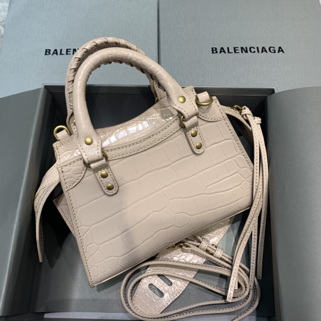 Balenciaga Neo Classic Mini Handbag Crocodile Embossed Shoulder Bag Light Gray